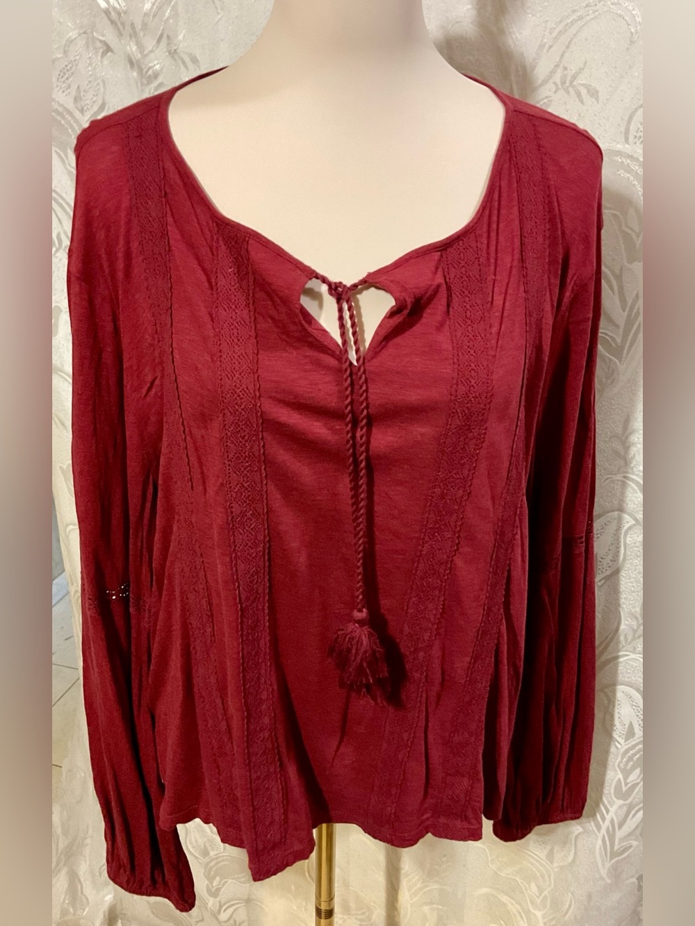 Lucky Brand Burgundy Tie-Front Boho Tunic